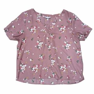 PINK ROSE Women's Pink Floral Button-down Blouse